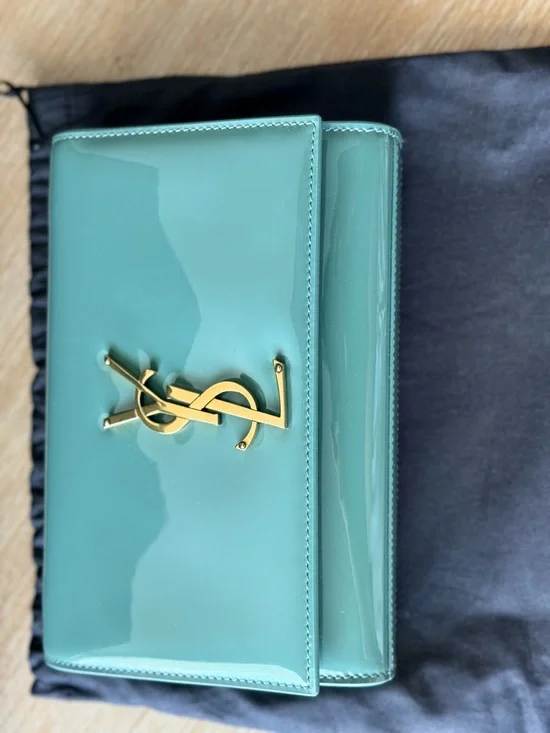 Saint Laurent Mint Green Patent Monogram Crossbody Bag - Picture 8 of 12
